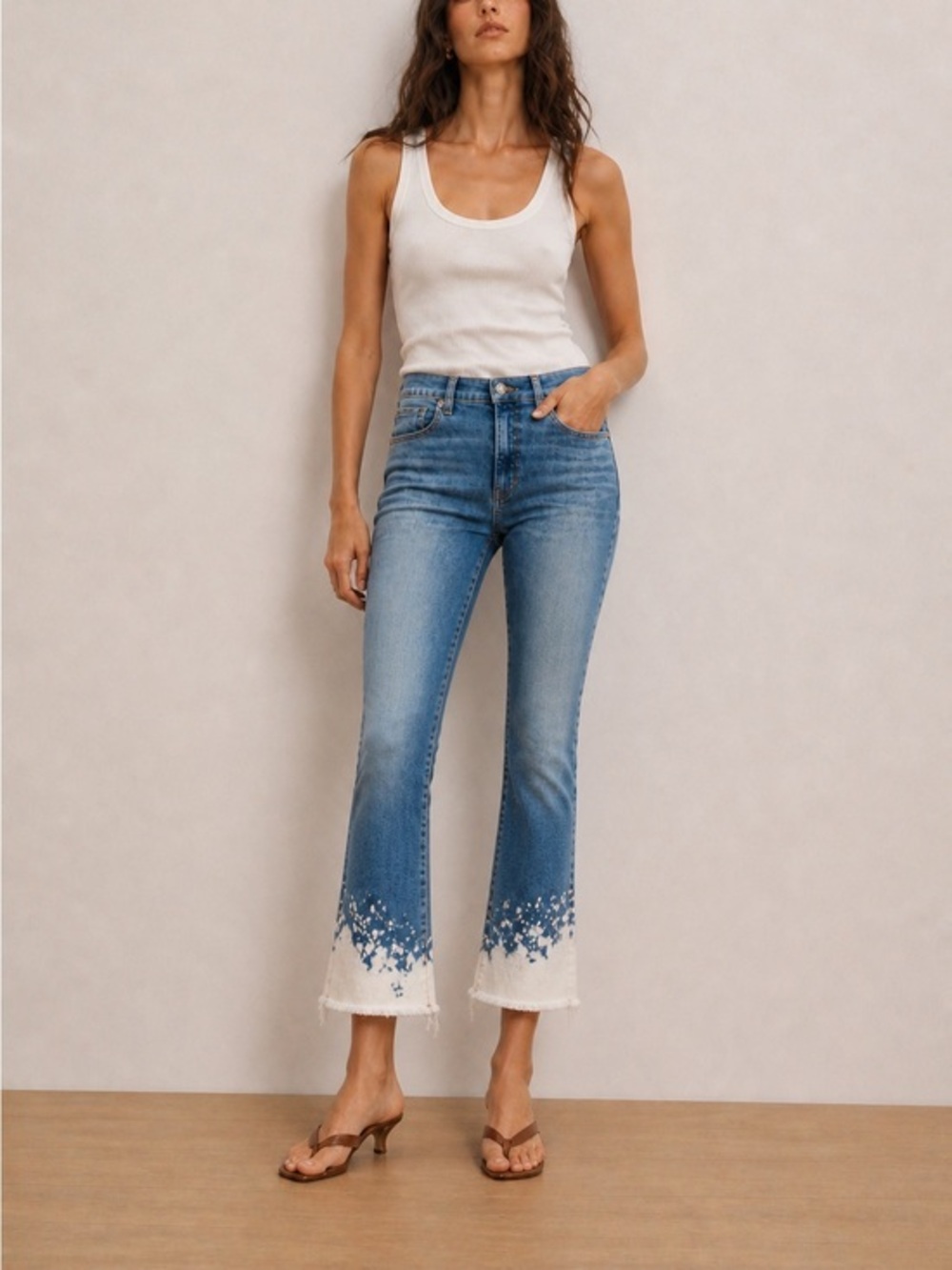 Veronica beard Carly kick flare high rise  bleached bottom jeans